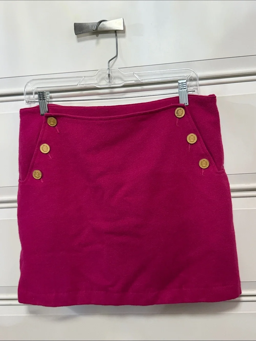 Tommy Hilfiger Raspberry Knit Mini Skirt with Gold Buttons